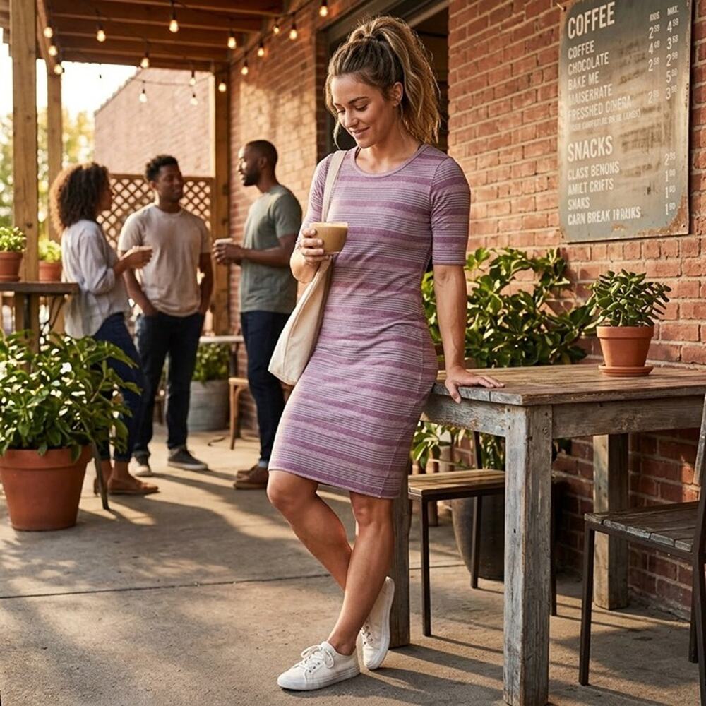 LuLaRoe Julia Midi Dress S NWT Mauve Pink Heathered Striped Knit Sheath Bodycon